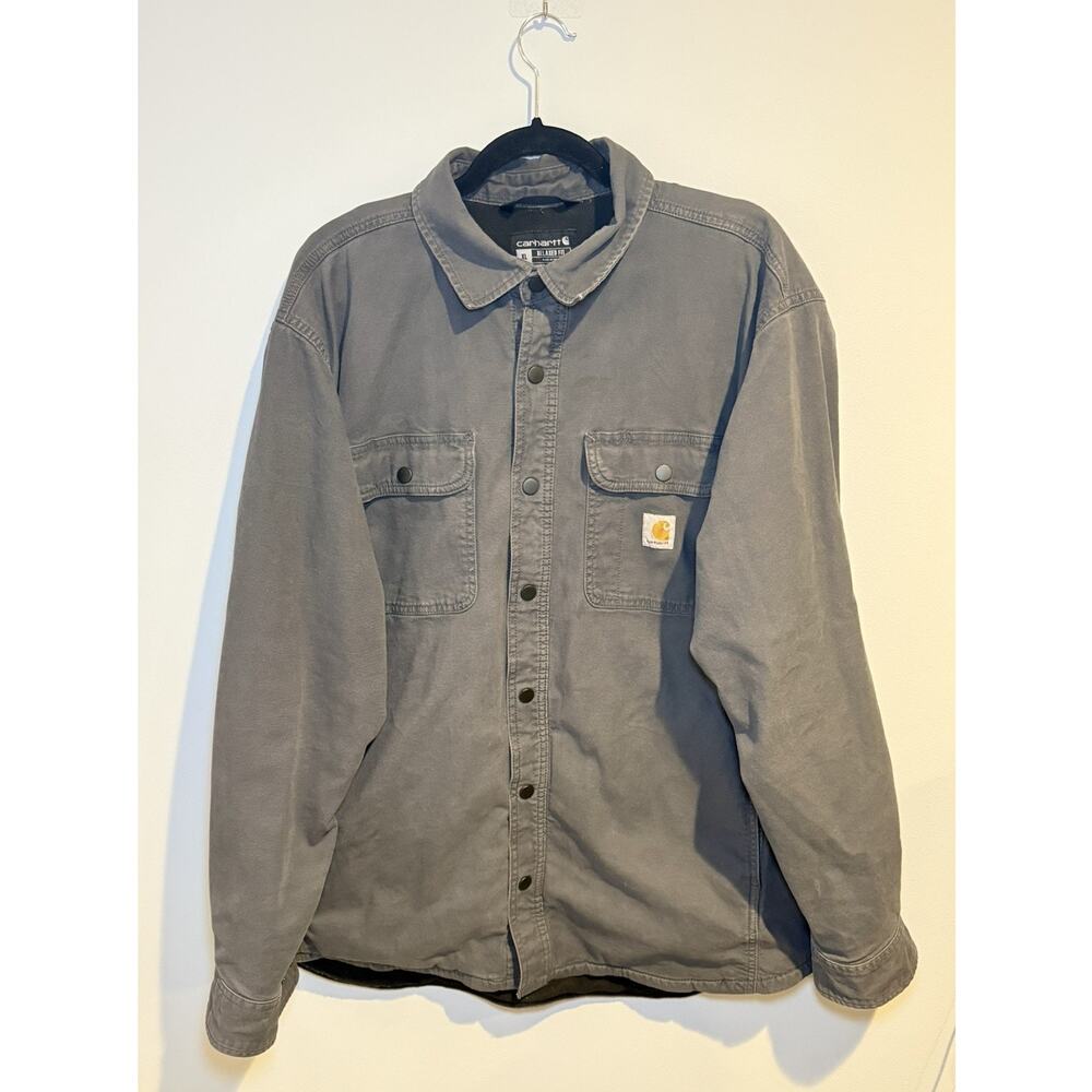 Carhartt Mens XL Gray Jacket Shacket Rugged Flex Relaxed Canvas Fleece TJ5419-M